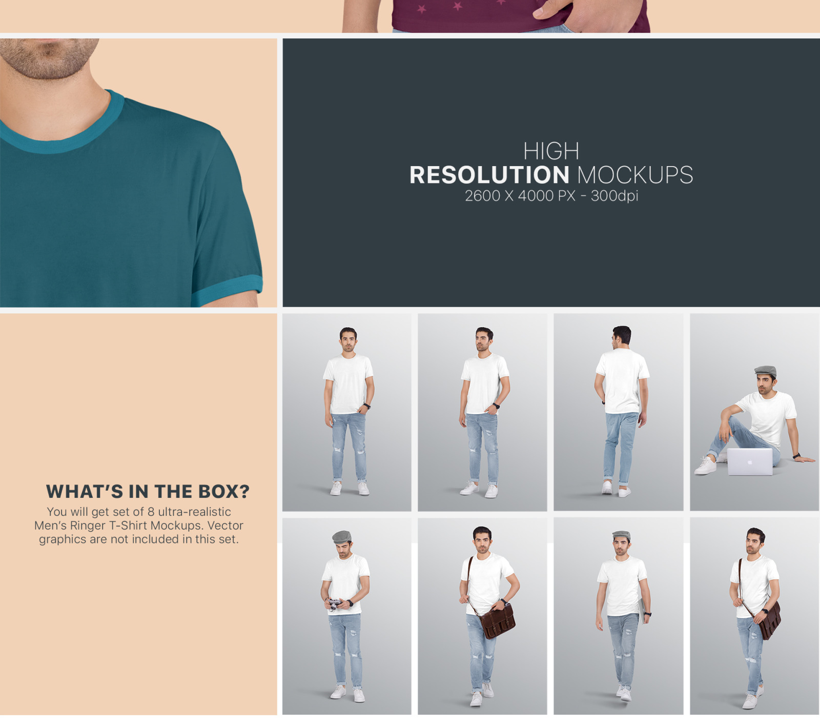 Men's Ringer T-Shirt Mockup Set Men's Ringer T-Shirt Mockup Set