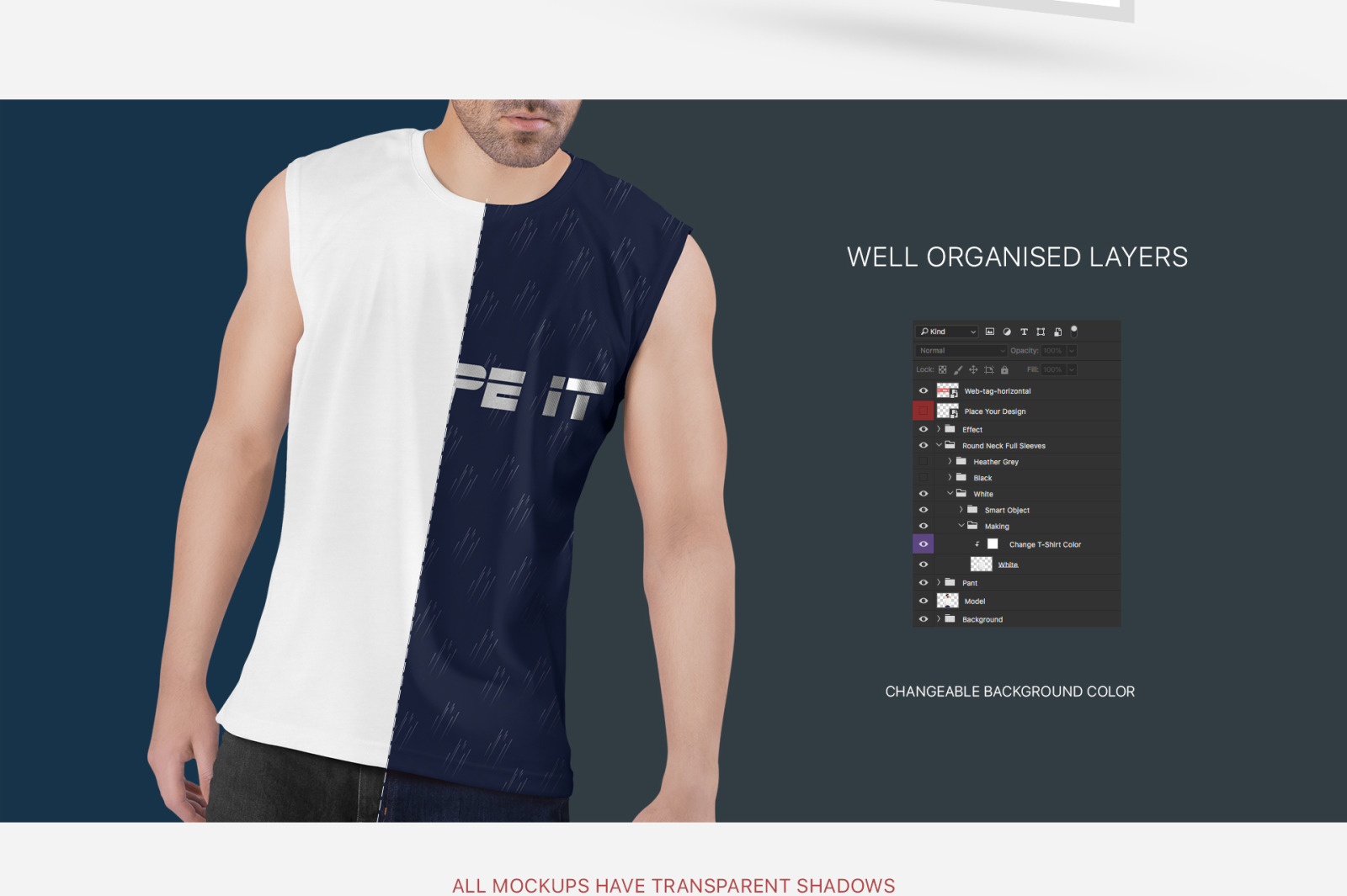 Men&#039;s Sleeveless Shirt Mockup Set