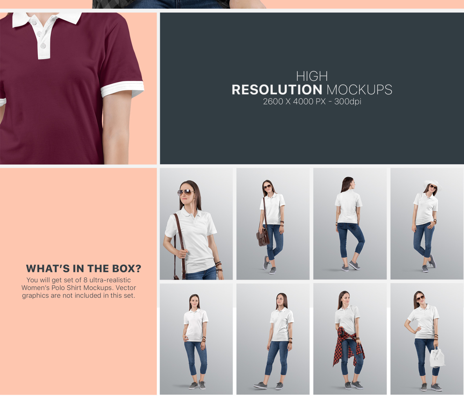 Women's Polo T-Shirt Mockup Set Women's Polo T-Shirt Mockup Set