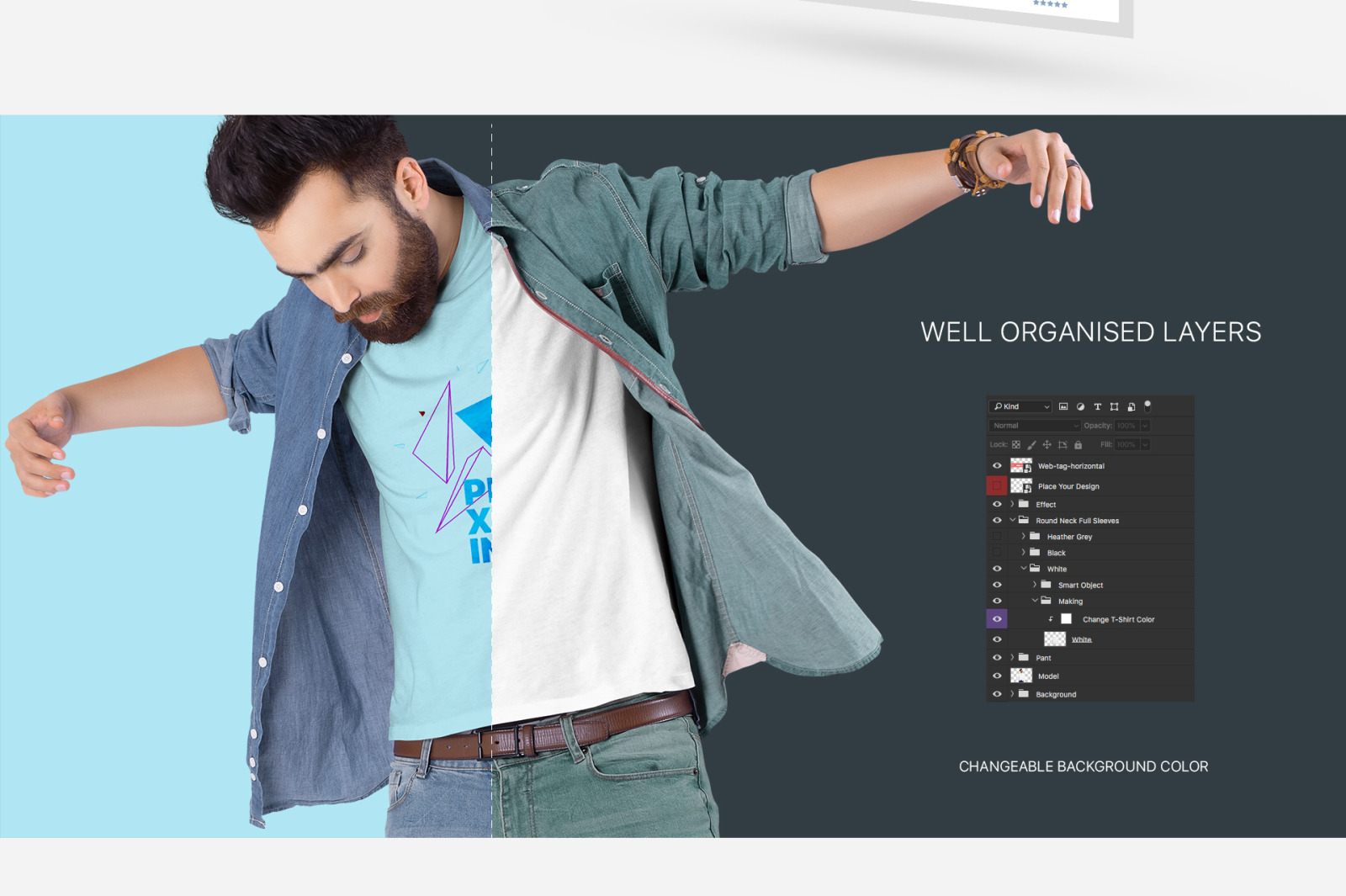 Men's V-Neck T-Shirt Mockup Set Men's V-Neck T-Shirt Mockup Set
