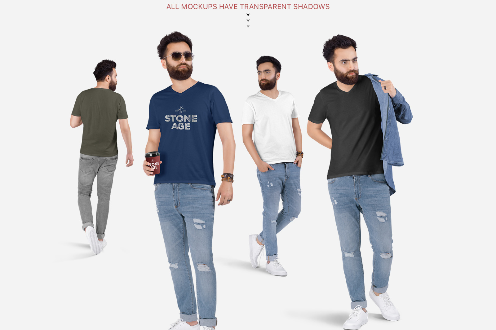 Men&#039;s V-Neck T-Shirt Mockup Set