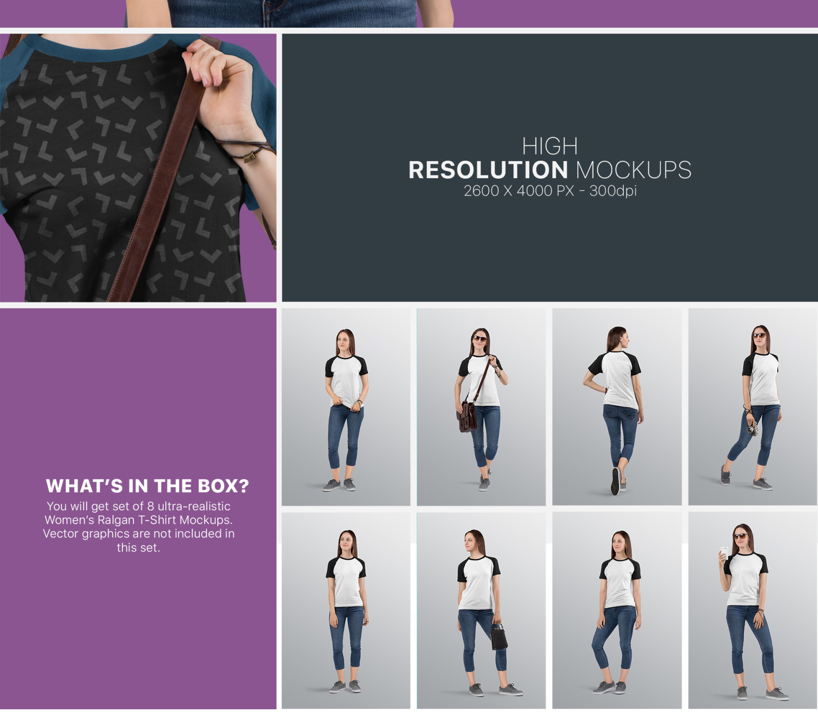 Women's Raglan T-Shirt Mockup Set Women's Raglan T-Shirt Mockup Set