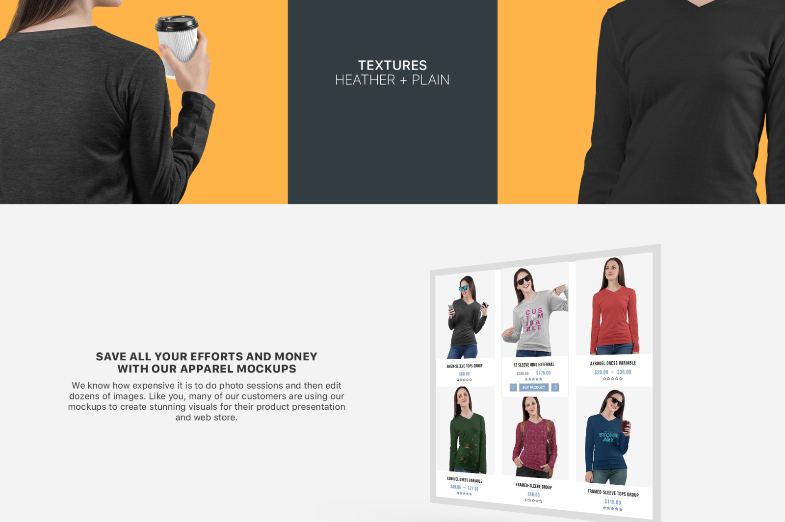 Women&#039;s V Neck Long Sleeve Shirt Mockup Set