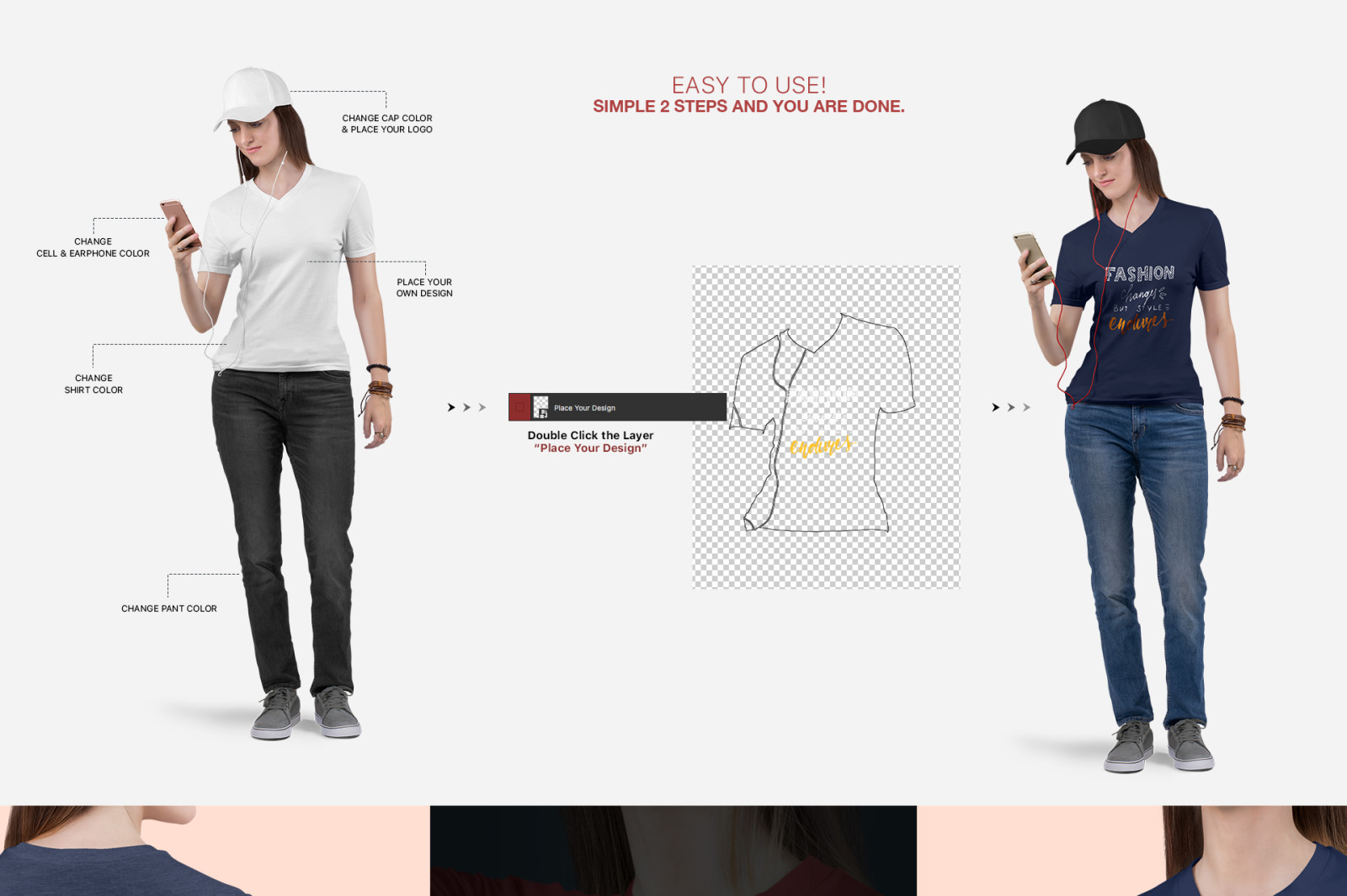 Women&#039;s V Neck T-Shirt Mockup Set