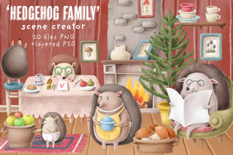 Hedgehog family scene creation kit - Creation kit