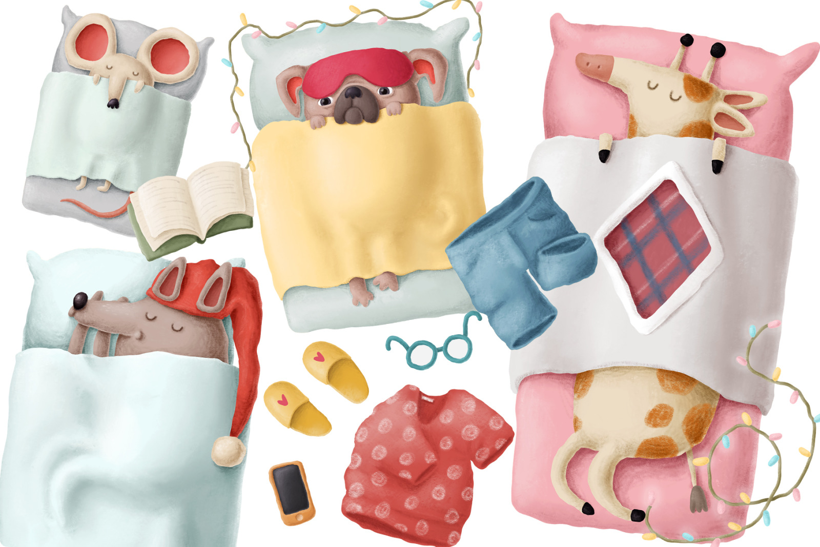 Sleeping animals clipart set