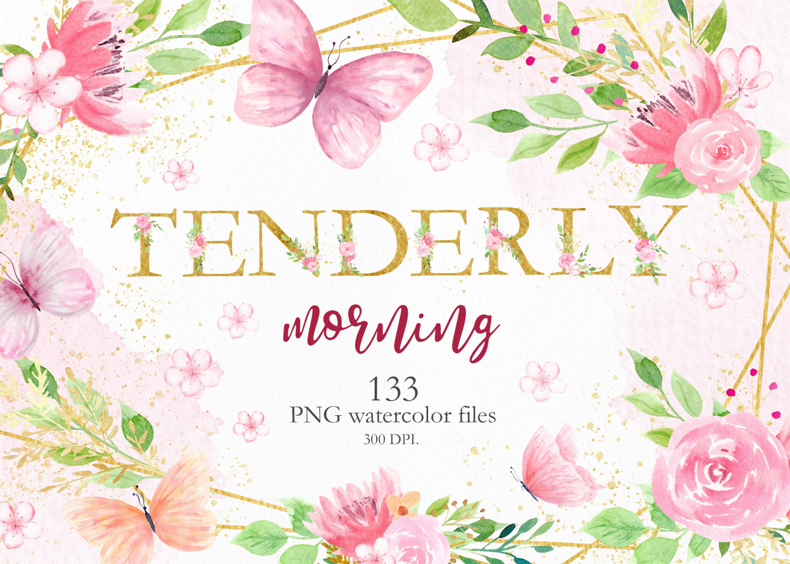 Watercolor Floral and Butterfly Tenderly Collection.