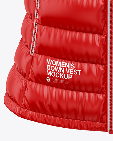 Glossy Women's Down Vest w/Hood Mockup - Front View