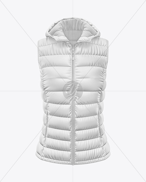 Matte Women's Down Vest w/Hood Mockup - Front View