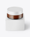 Frosted Amber Glass Cosmetic Jar with Paper Box Mockup