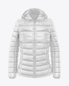 Glossy Women's Down Jacket w/Hood Mockup - Front View