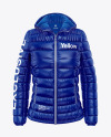 Glossy Women's Down Jacket w/Hood Mockup - Front View