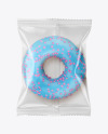 Plastic Bag With Blue Glazed Donut with Pink Sprinkles Mockup