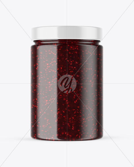 Clear Glass Jar with Raspberry Jam Mockup