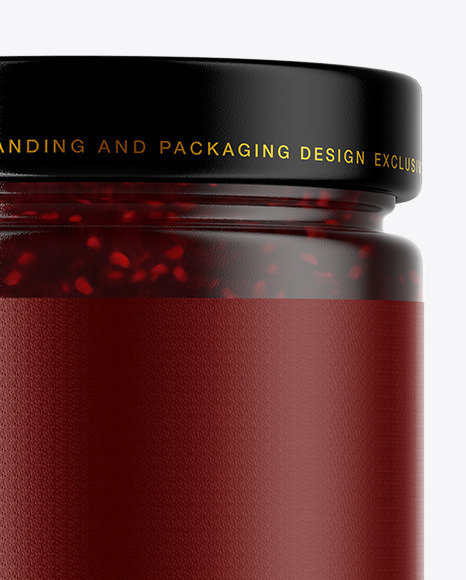 Clear Glass Jar with Raspberry Jam Mockup