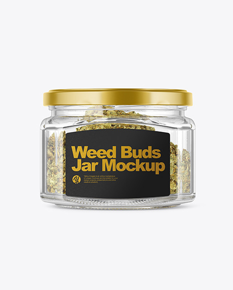 Square Glass Jar with Weed Buds Mockup