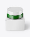 Frosted Green Glass Cosmetic Jar with Paper Box Mockup