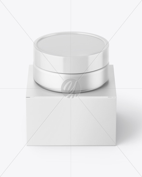 Frosted Glass Cosmetic Jar with Paper Box Mockup