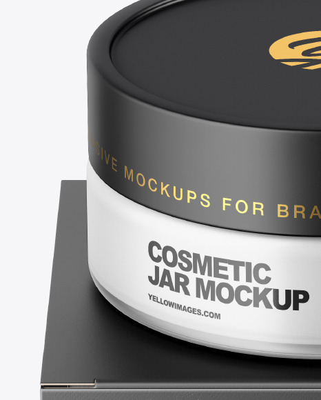 Frosted Glass Cosmetic Jar with Paper Box Mockup