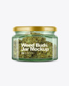 Square Green Glass Jar with Weed Buds Mockup