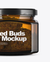 Square Amber Glass Jar with Weed Buds Mockup