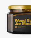 Square Amber Glass Jar with Weed Buds Mockup