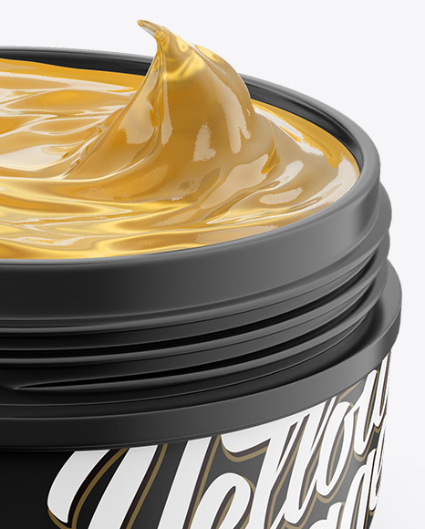 Open Glossy Jar W/ Cosmetic Gel Mockup (High-Angle Shot)