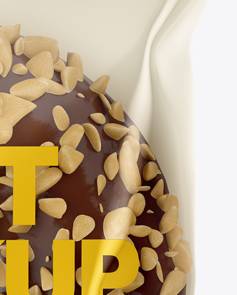 Plastic Bag With Chocolate Glazed Donut with Nut Crumbs Mockup