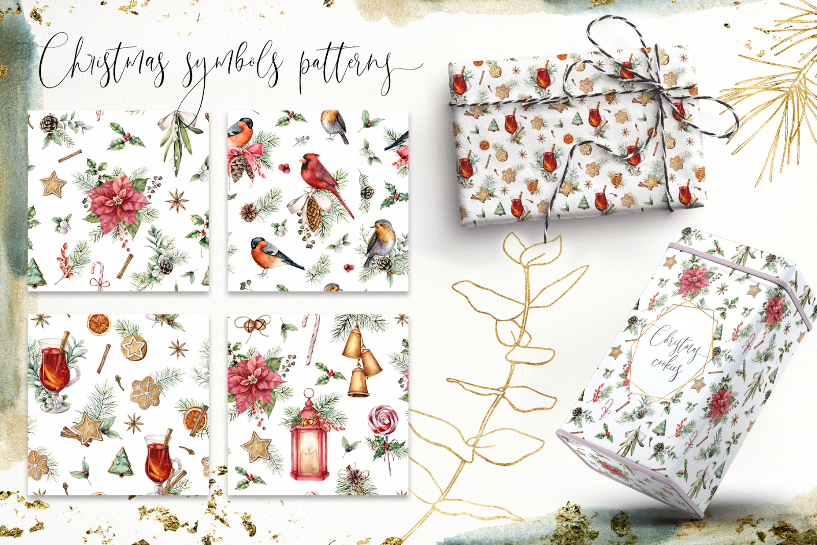 20 Vintage Christmas patterns. Watercolor bundle 20 Vintage Christmas patterns. Watercolor bundle