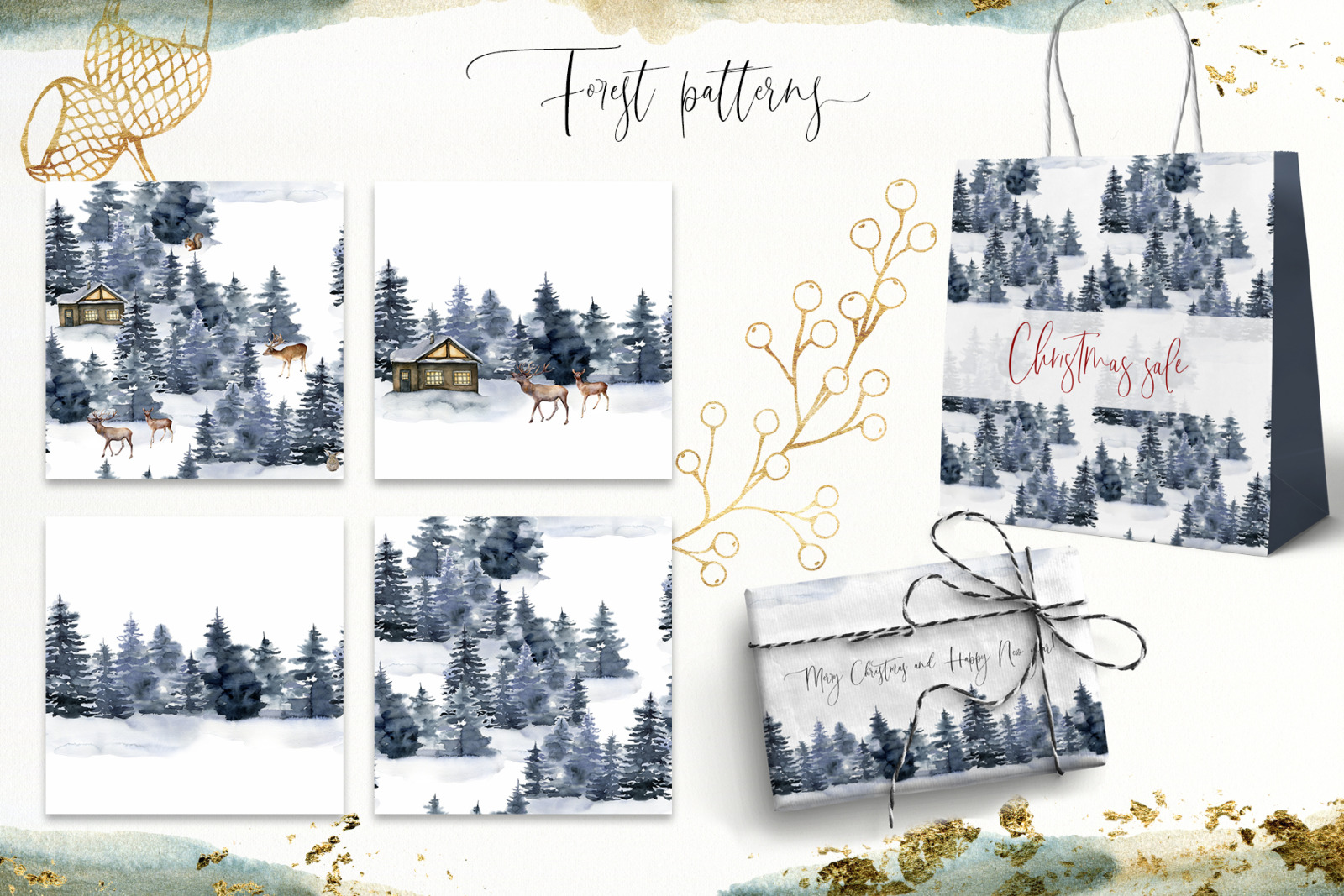 20 Vintage Christmas patterns. Watercolor bundle 20 Vintage Christmas patterns. Watercolor bundle