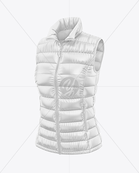 Glossy Women's Down Vest Mockup - Front Half Side View