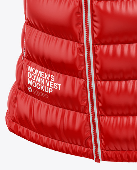 Glossy Women's Down Vest Mockup - Front Half Side View