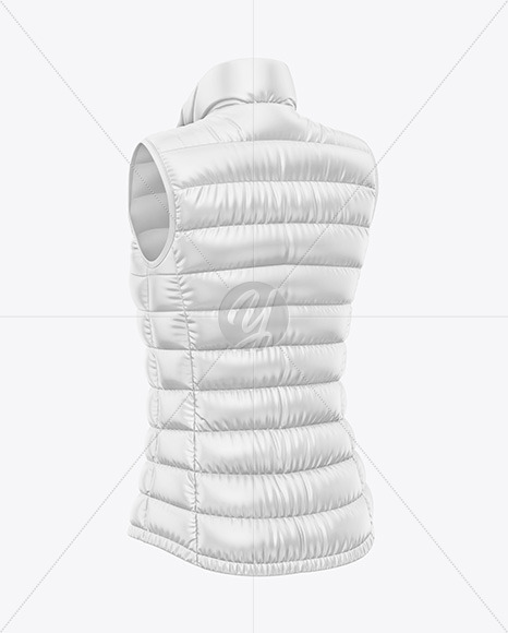 Glossy Women's Down Vest Mockup - Back Half Side View