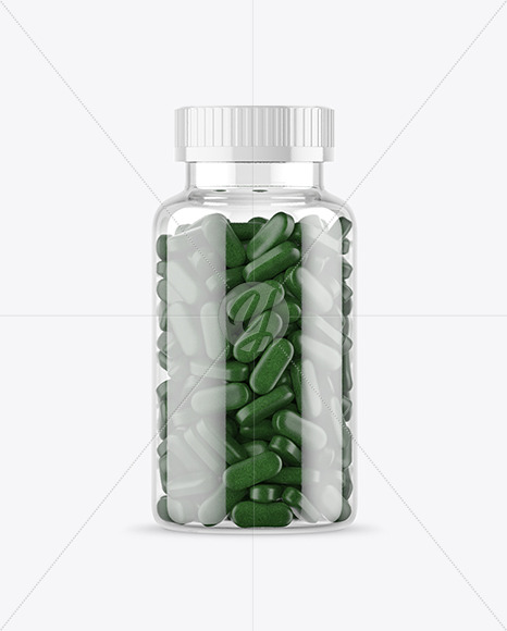 Clear Glass Bottle With Pills Mockup