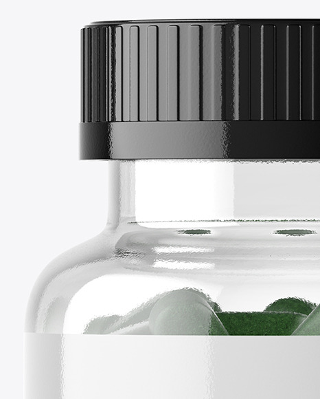 Clear Glass Bottle With Pills Mockup