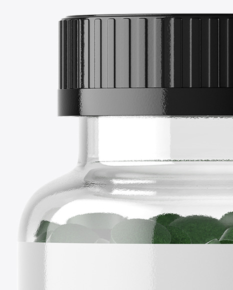 Clear Glass Bottle With Pills Mockup