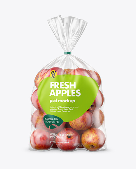 Plastic Bag with Red Apples Mockup