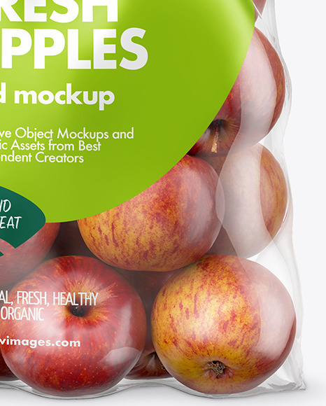 Plastic Bag with Red Apples Mockup