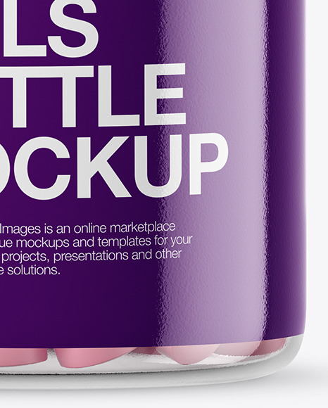 Clear Glass Bottle With Pills Mockup