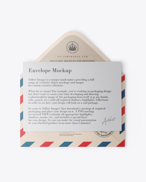 Kraft Envelope w/ Postcard Mockup