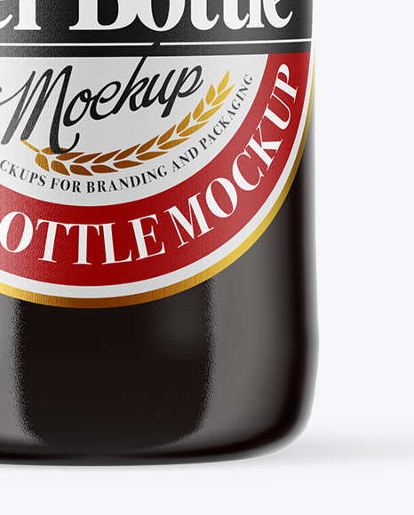 Amber Glass Bottle With Red Ale Mockup