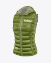 Matte Women's Down Vest w/Hood Mockup - Front Half Side View