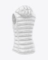 Glossy Women's Down Vest w/Hood Mockup - Back Half Side View