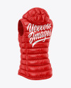 Glossy Women's Down Vest w/Hood Mockup - Back Half Side View