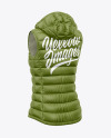 Matte Women's Down Vest w/Hood Mockup - Back Half Side View