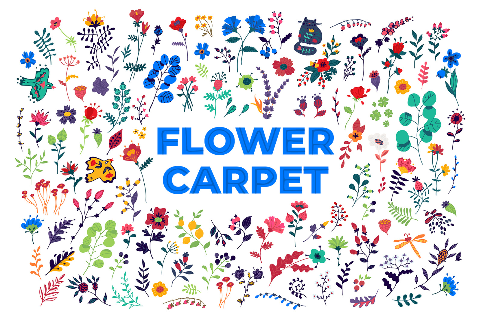 Flower carpet. Pattern of flowers and plants.