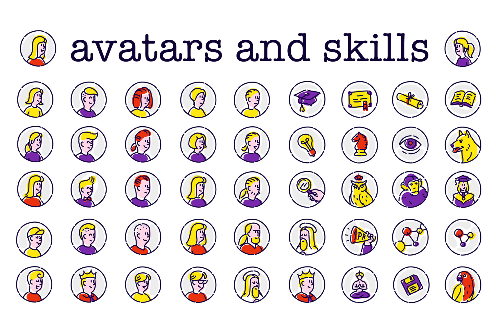 Illustrations of IT developers. Icons and avatars. Illustrations of IT developers. Icons and avatars.