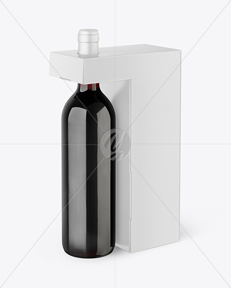 Green Glass Red Wine Bottle with Box Mockup