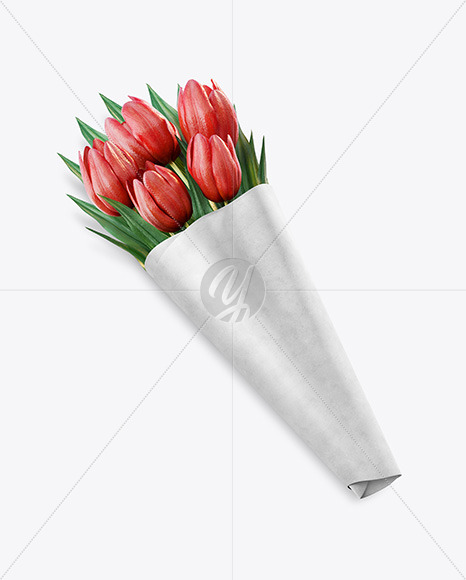 Flower Bouquet in Kraft Paper Wrap Mockup