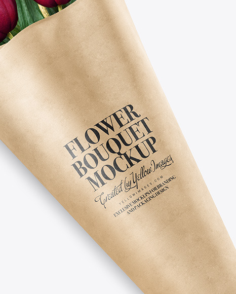 Flower Bouquet in Kraft Paper Wrap Mockup